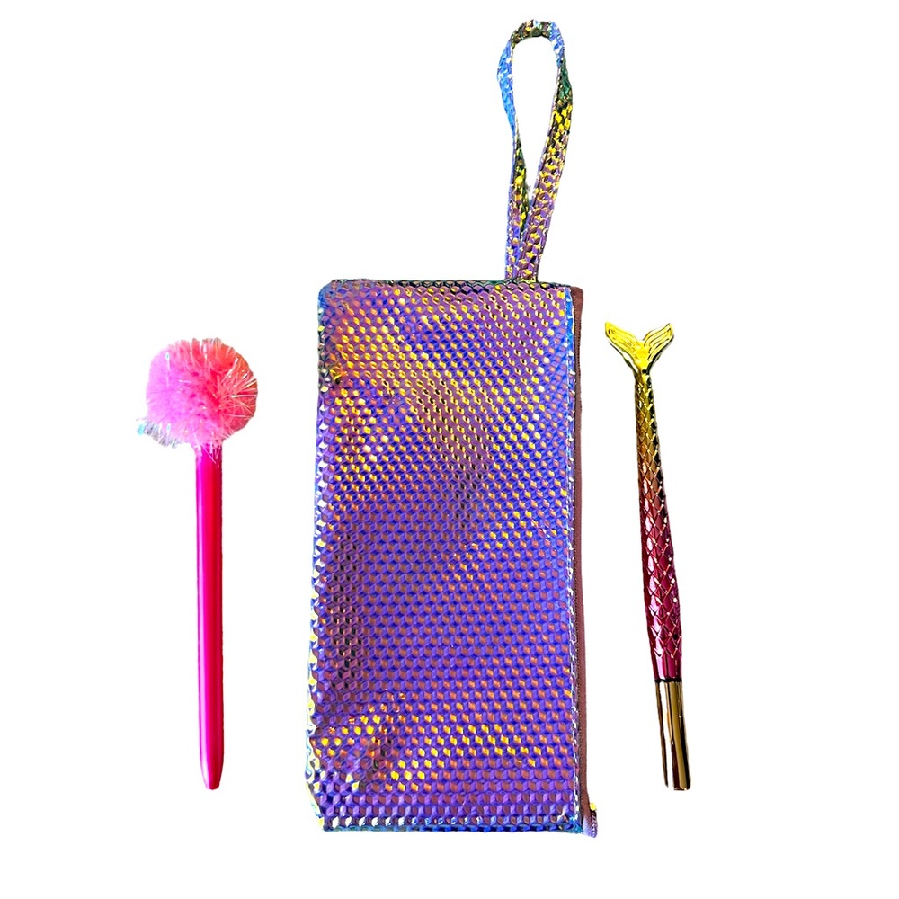 Mermaid scale wrist bag with 2 pens